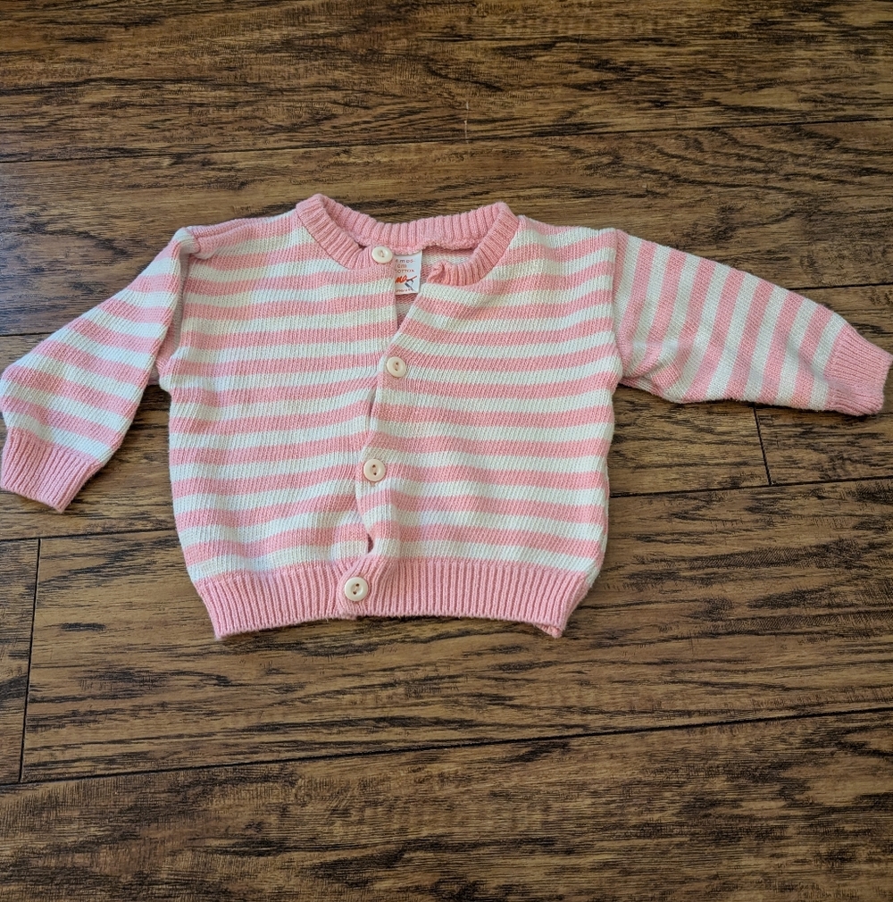 $ Vintage‎ Hanna Andersson Pink and White Striped Kids Sweater Cardigan
